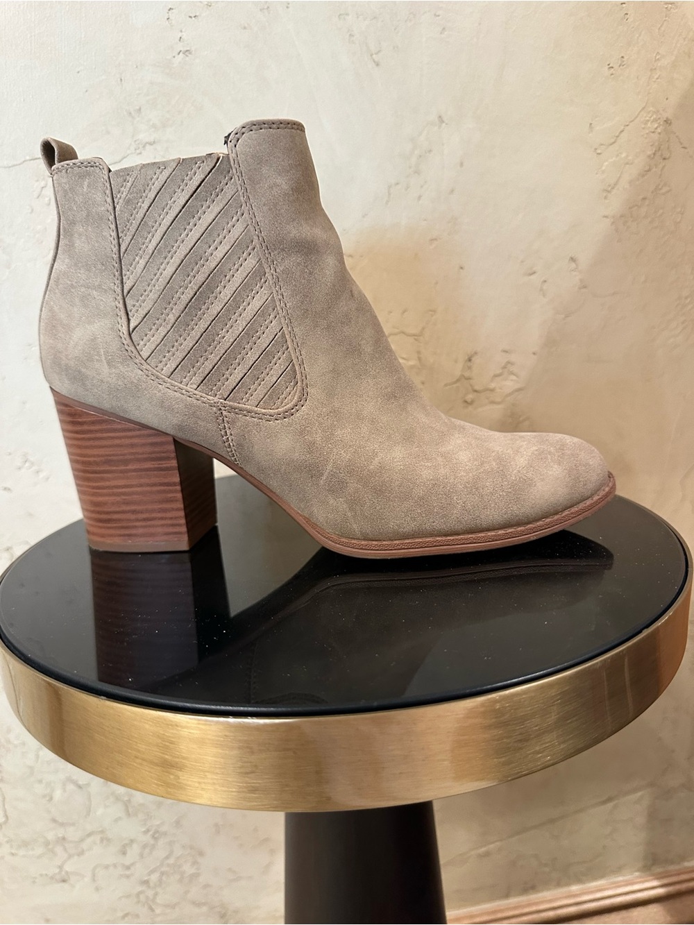 Women's Beige Suede Block Heel Ankle Boot